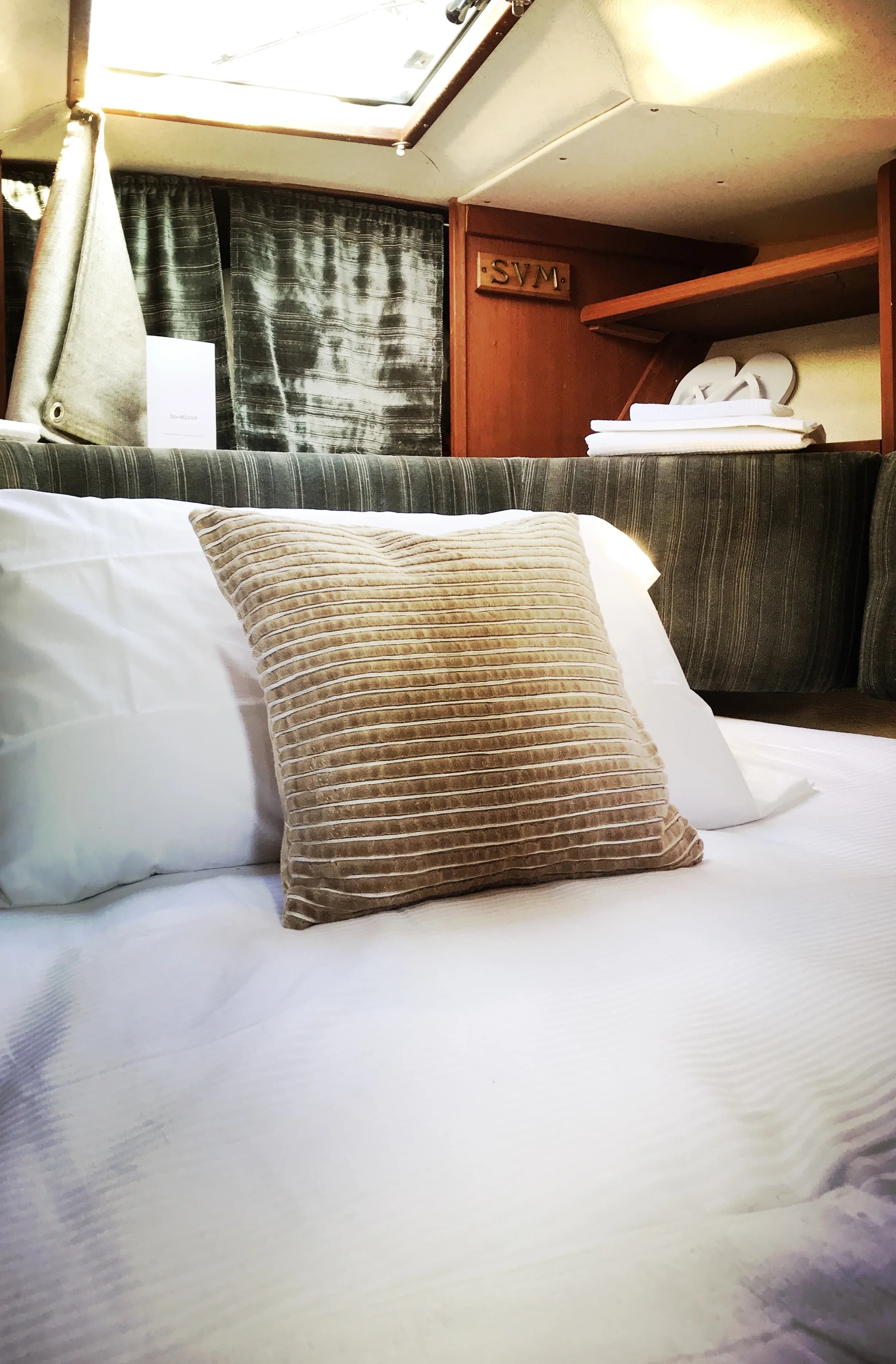 Cabin passage with polished wood trim