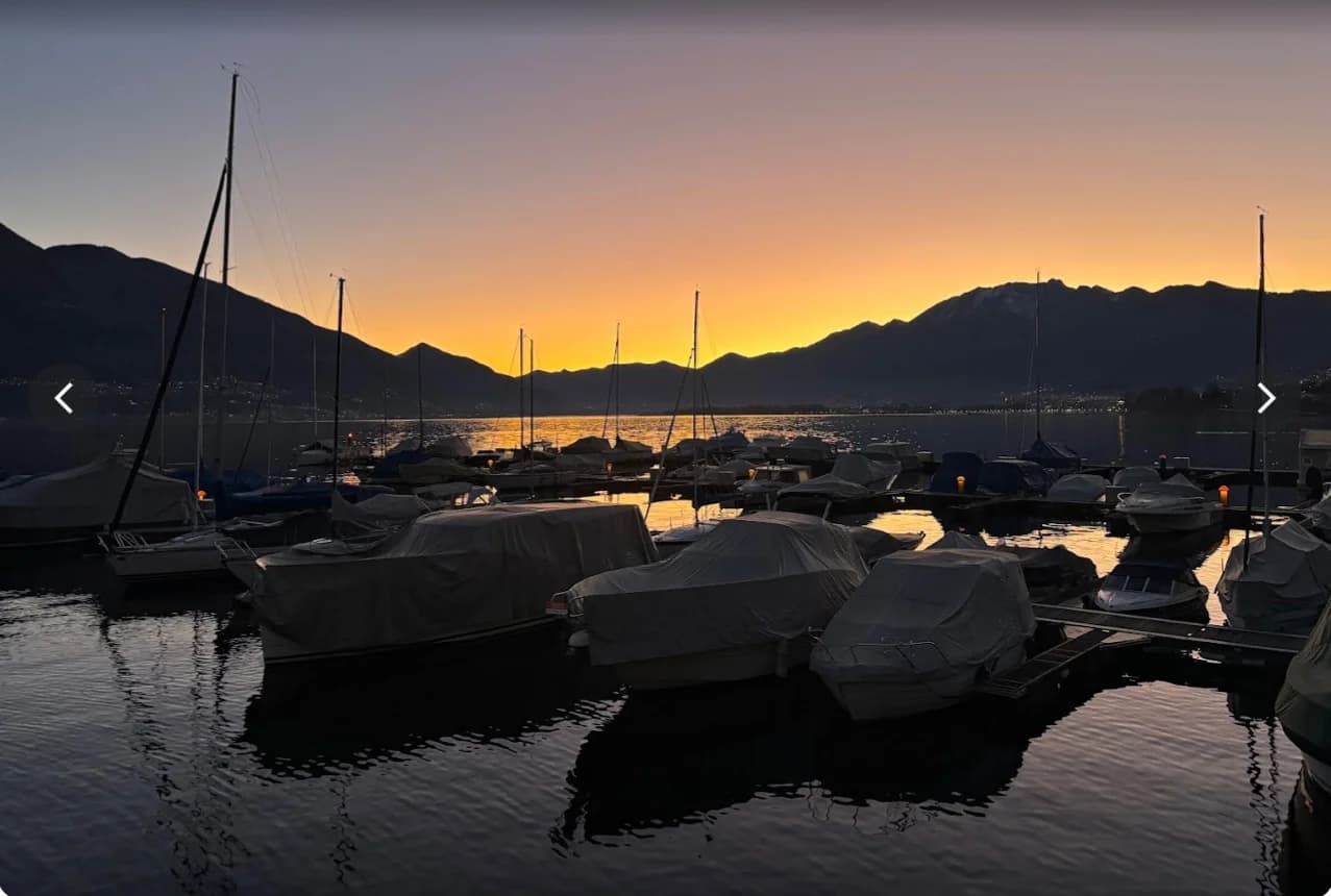 Sunset over the Lake Maggiore marina
