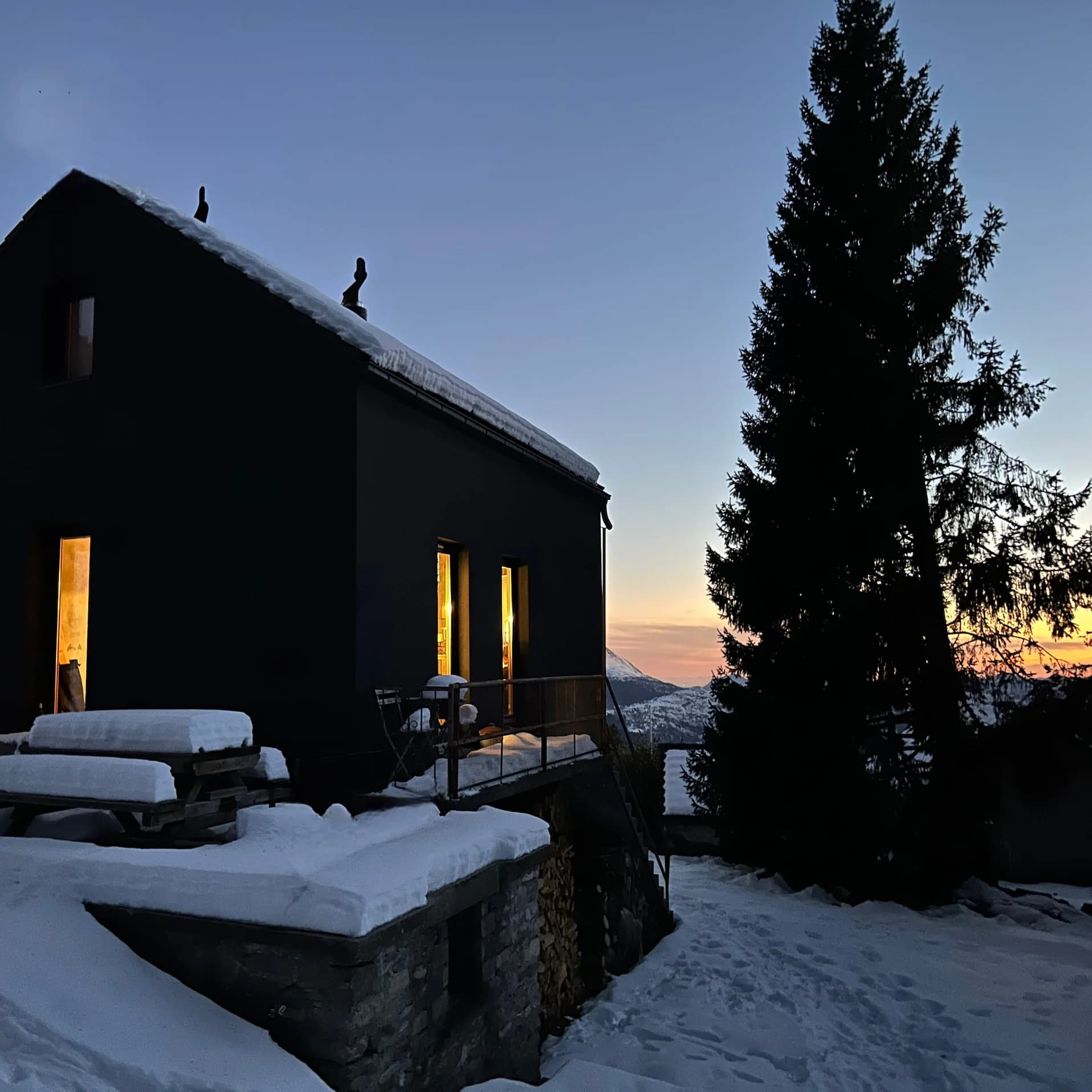 Mountain shelter immersed in alpine stillness
