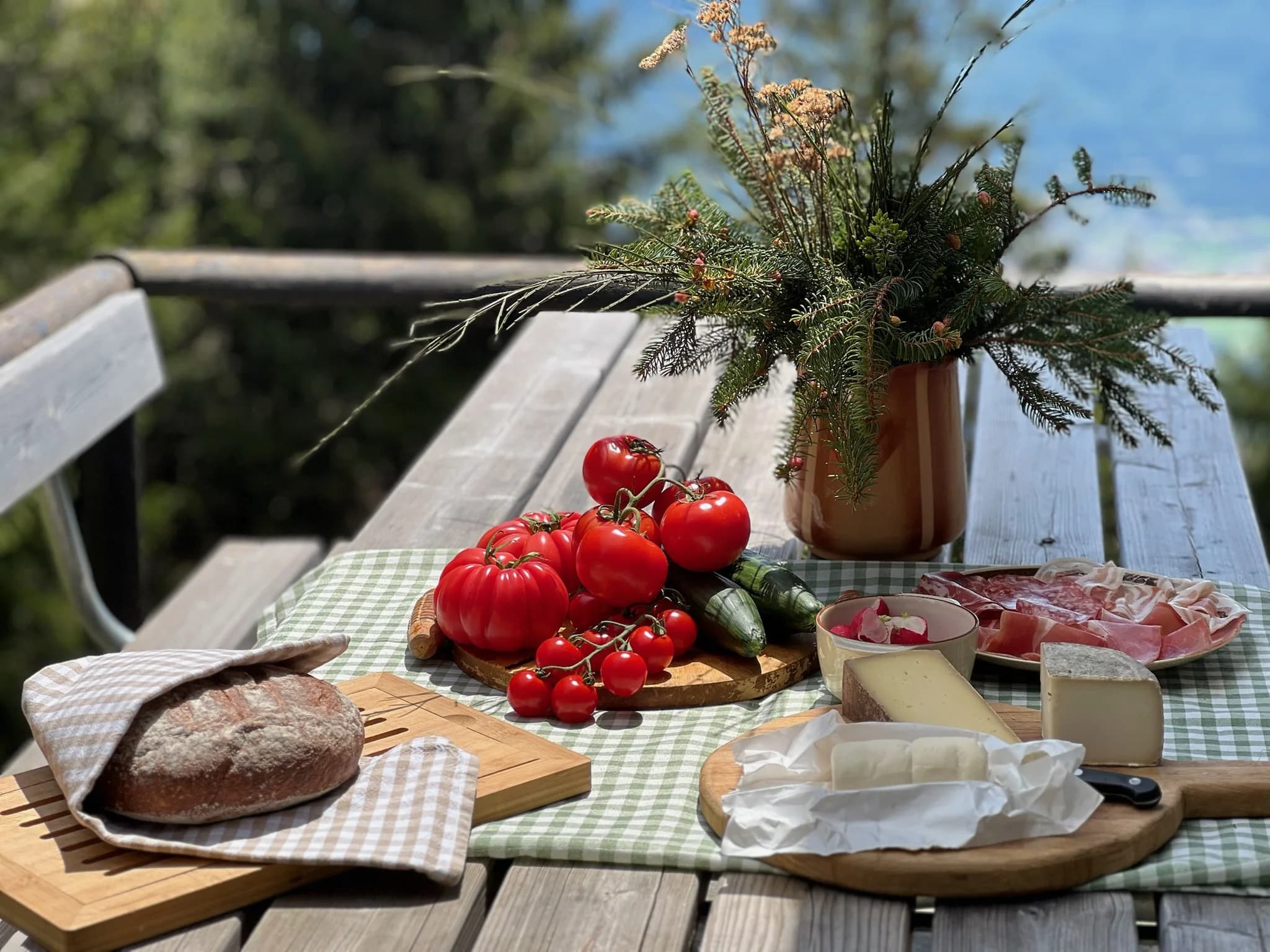 Alpine terrace table with local food
