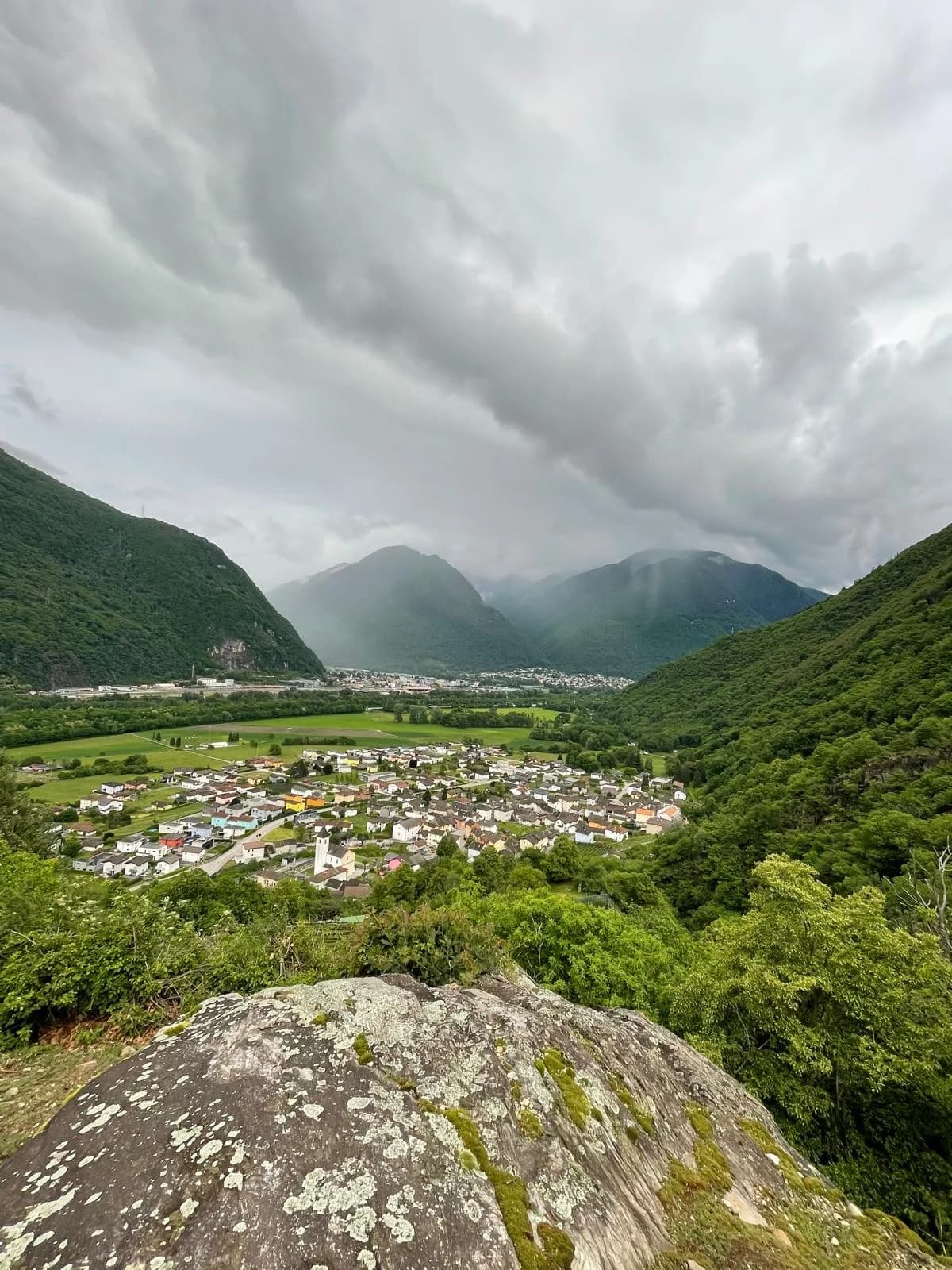 Bellinzona valley view from a rocky overlook