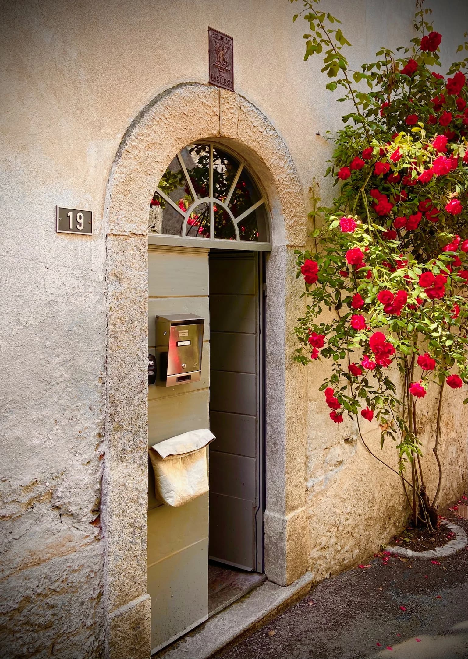 Stone threshold with minimal contemporary detail