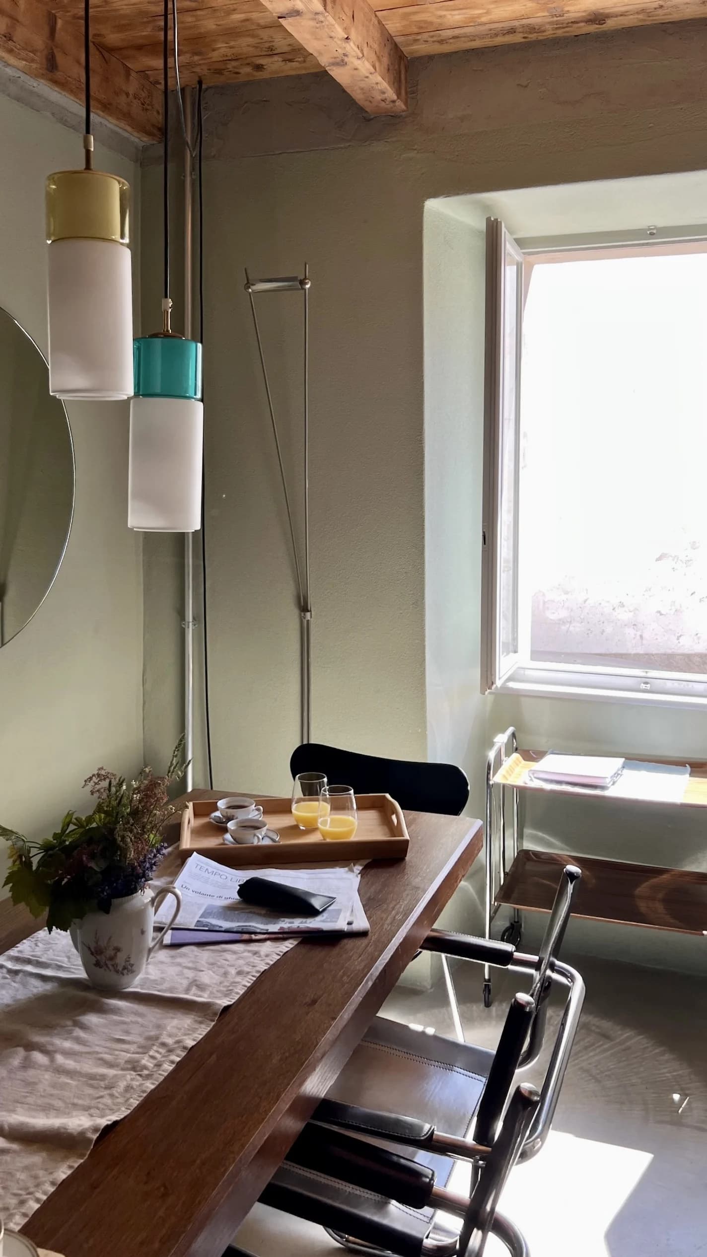 Breakfast table in the sunlit dining room